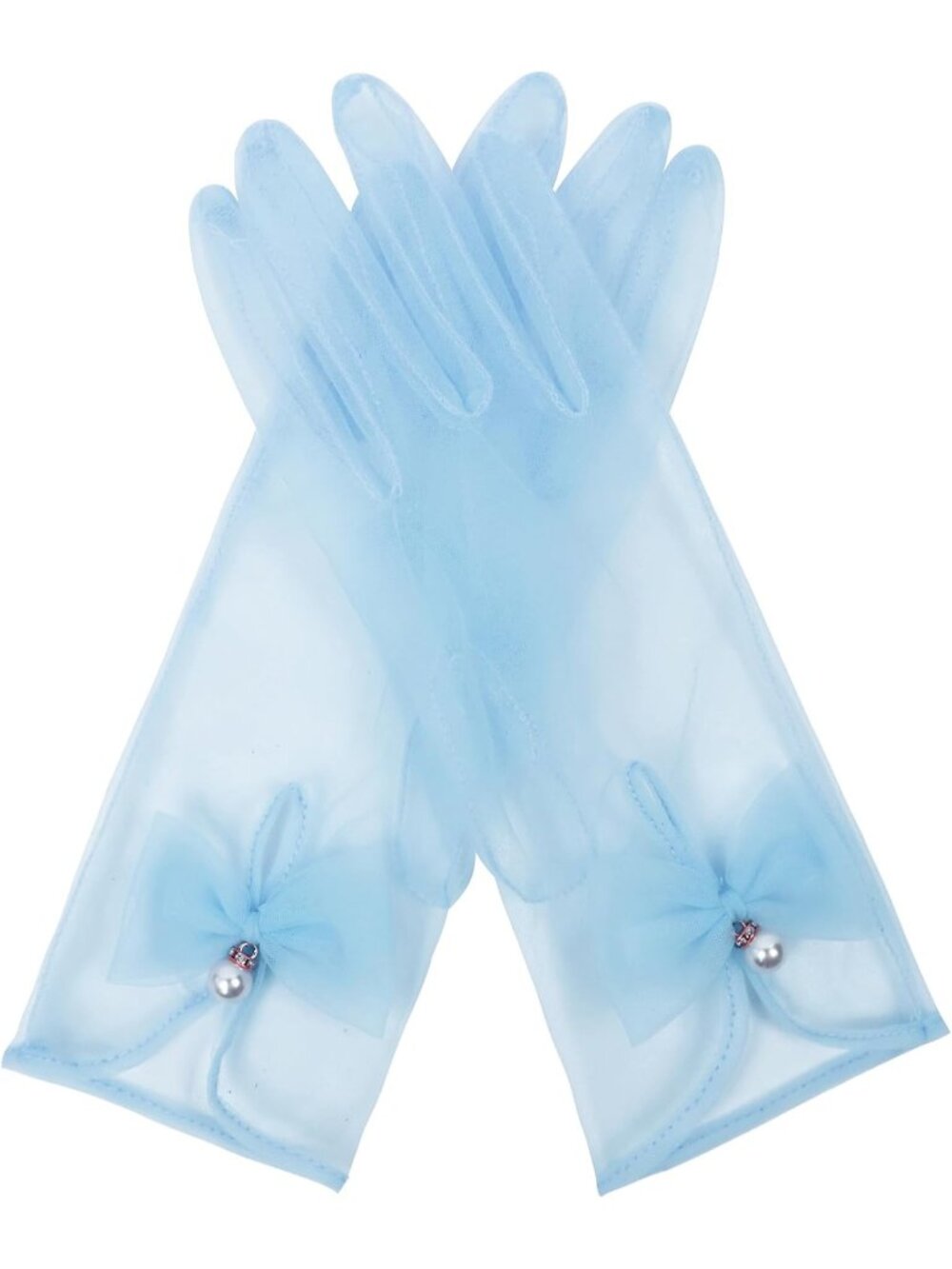 Women's Light Blue Wrist Length Vintage Accessories Elegant Short Mesh Gloves